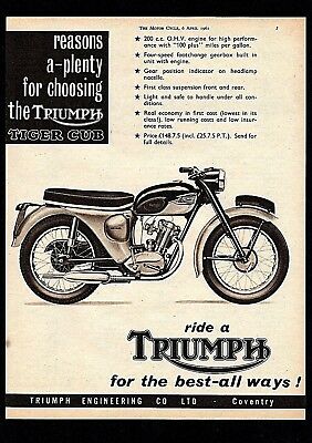 APRIL 1961 TRIUMPH TIGER CUB T20 MOTORCYCLE 200cc