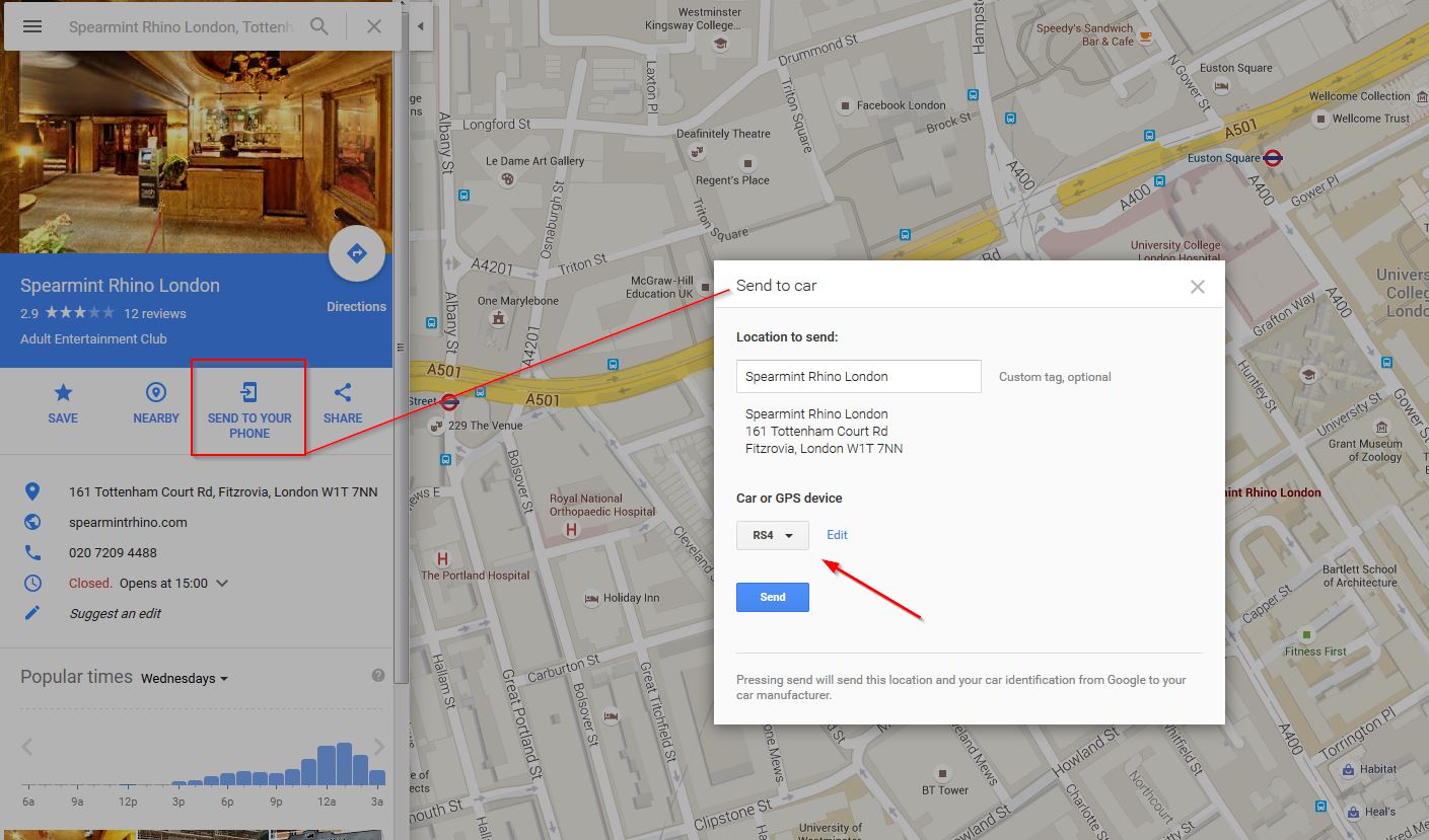 Google maps send to car